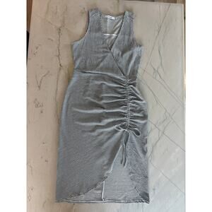 Just Fab Striped BodyCon Midi Dress with Wrap Front & Rouched front Slit Size L